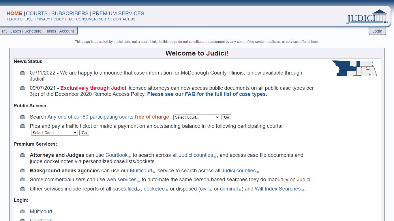 Judici Welcome Page